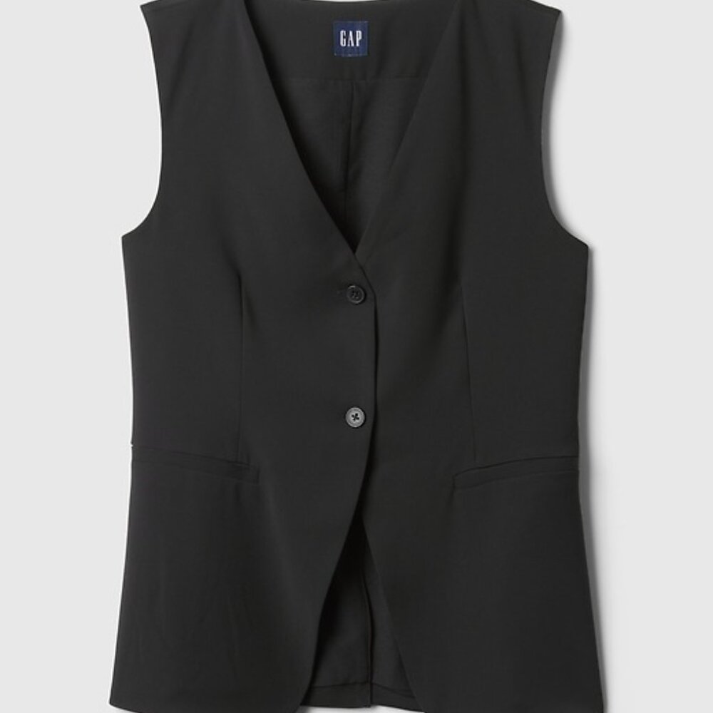 GAP Long Line Black Twill Vest - Picture 4 of 5